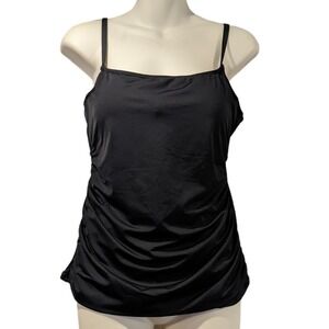 Amavi Tankini Top Size Large Black Adjustable Spaghetti Straps Gathering Sides